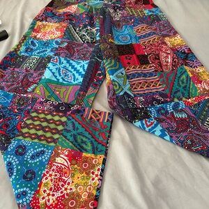 Colorful Patchwork Print Overalls Large